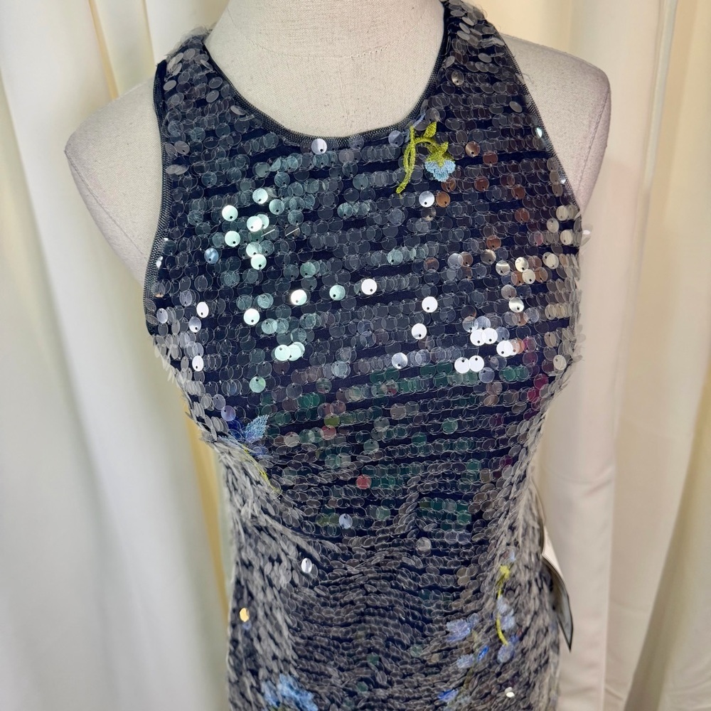 NWT Aidan by Aidan Mattox ‘Floral Embroidered Sequin Dress’ in “Dusty Blue” Sz 2 - Picture 5 of 16